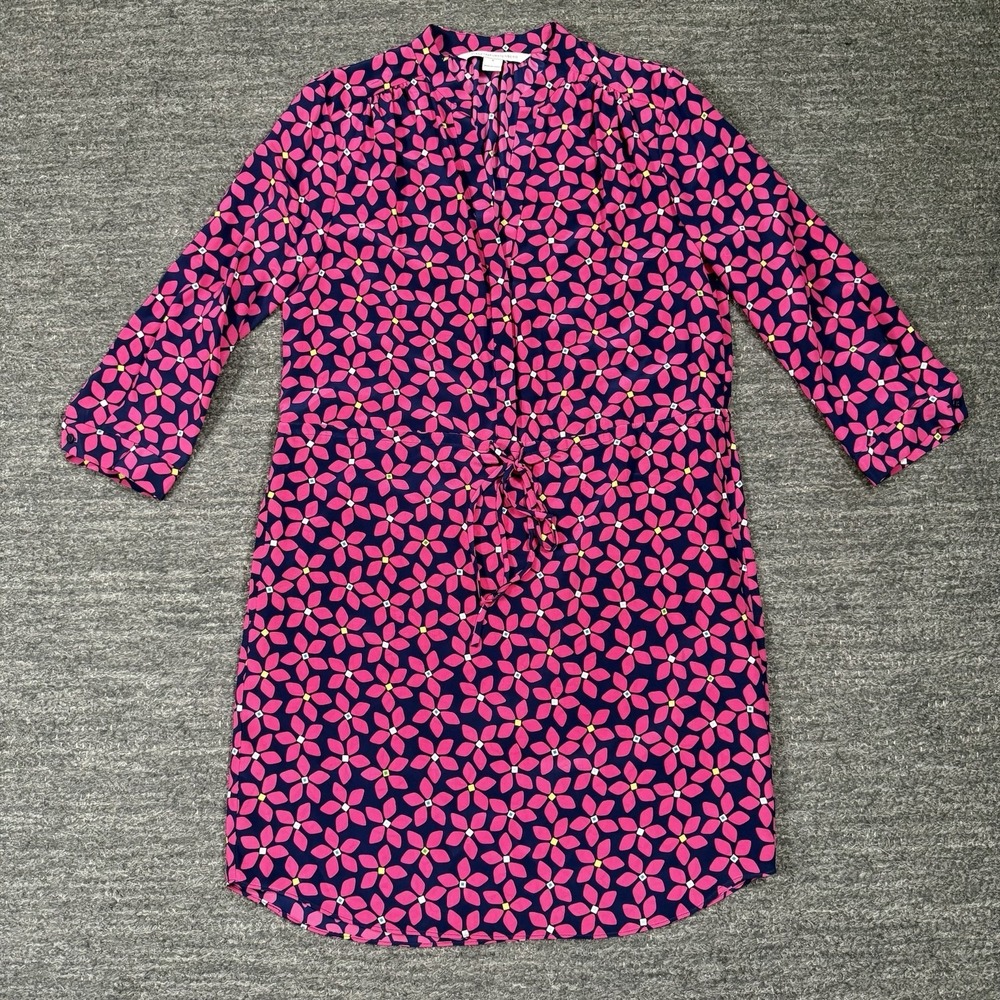 Diane Von Furstenberg Silk Freya Dress 8 Ditzy Floral Navy Pink Tie Waist Resort